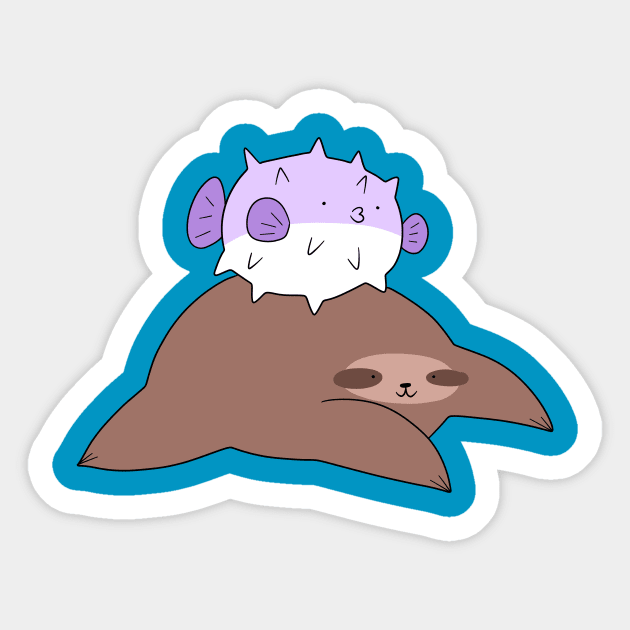 Sloth and Puffer Fish Sticker by saradaboru